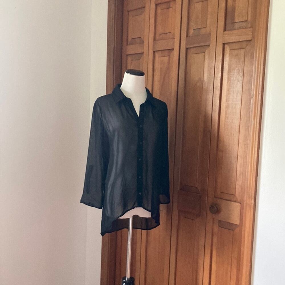 No Boundaries Sheer Black Buttondown Shirt, Size L